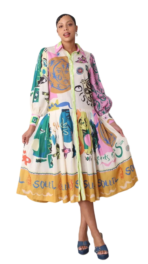 Artistic Print Shirt Dress -82425