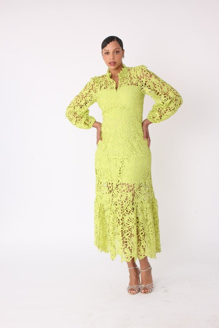 Chartreuse Lace Midi Dress - 82434 - Especially Yours