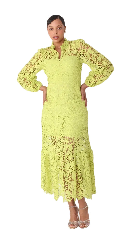 Chartreuse Lace Midi Dress -82434
