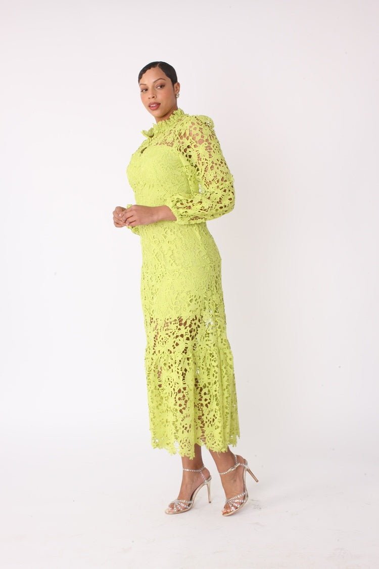 Chartreuse Lace Midi Dress - 82434 - Especially Yours