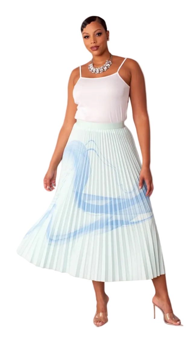 Watercolor Print Pleated Maxi Skirt - 82606