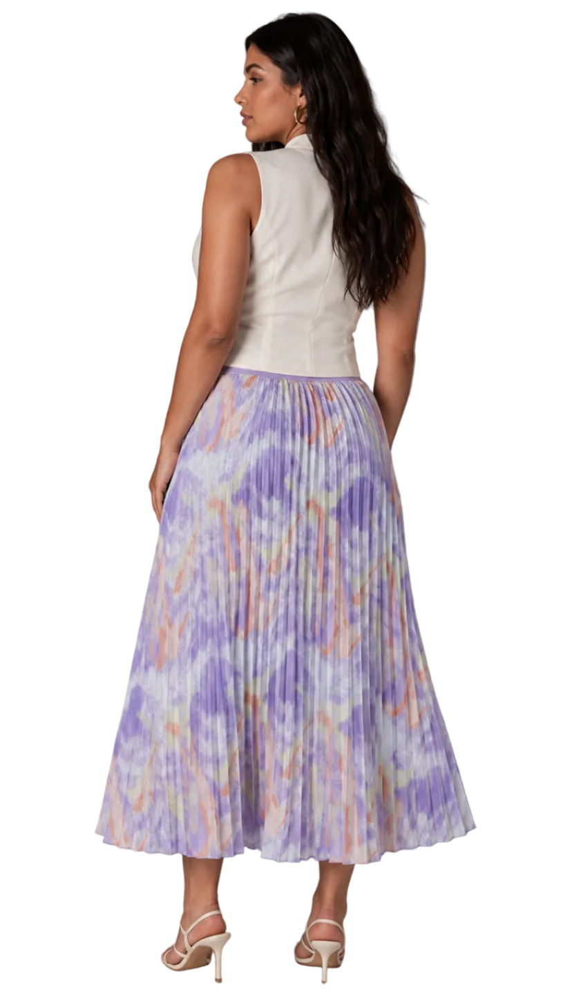 Watercolor Print Pleated Maxi Skirt - 82606