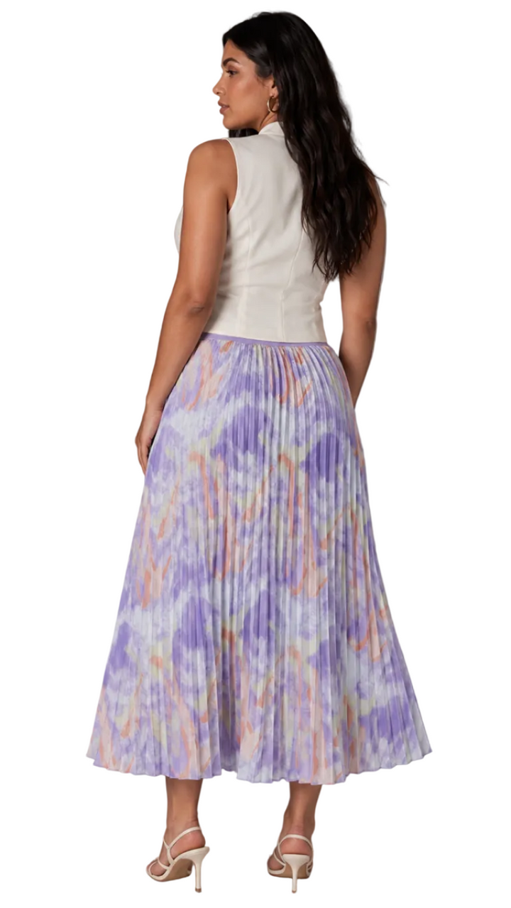 Watercolor Print Pleated Maxi Skirt - 82606