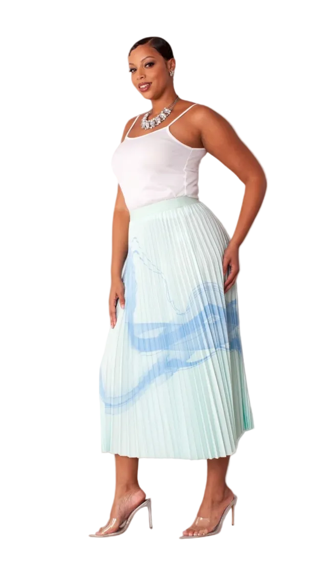 Watercolor Print Pleated Maxi Skirt - 82606