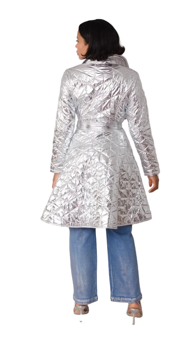Metallic Quilted Wrap Coat - 82653