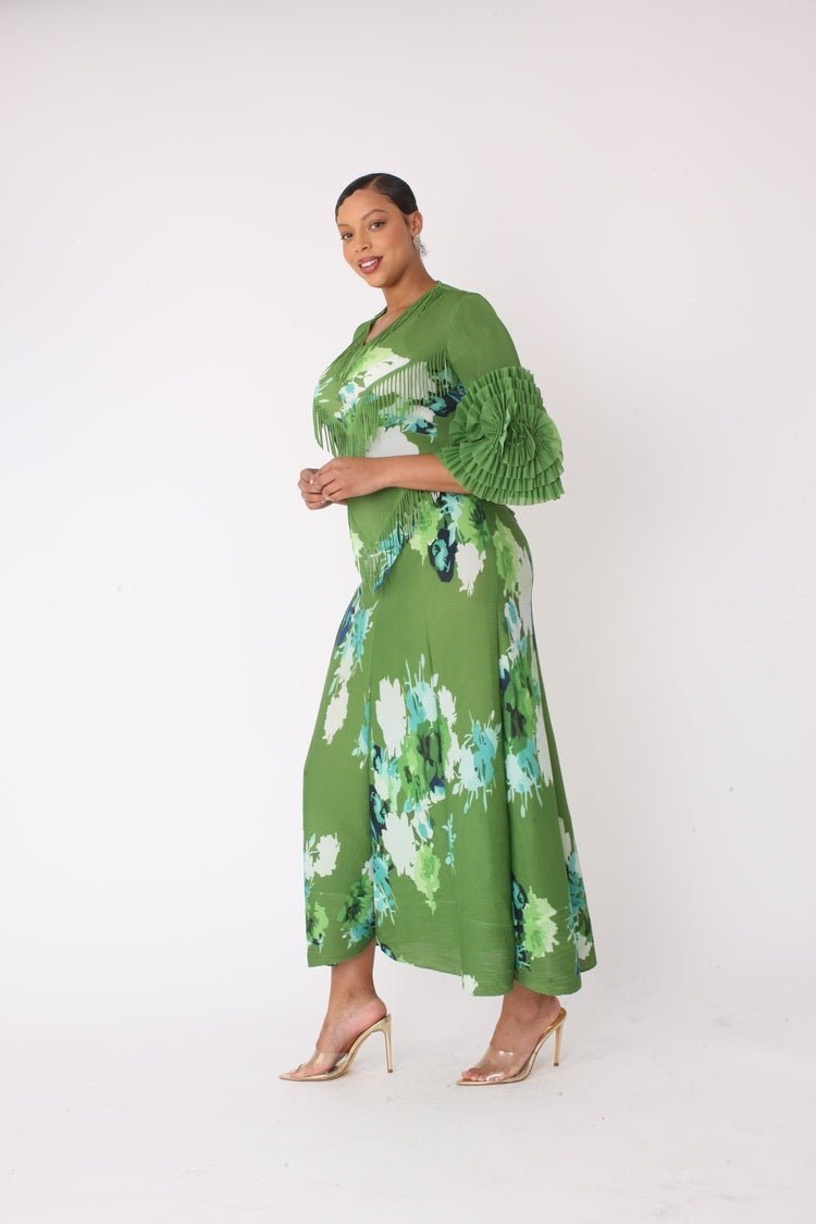 Floral Print Pleated Midi Dress - 82678 - Especially Yours