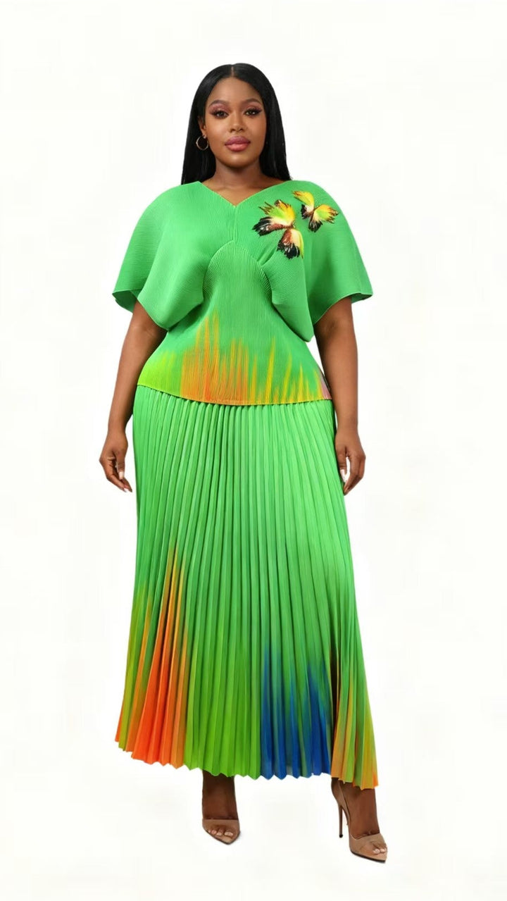 Gradient Pleated Skirt Set - 83016