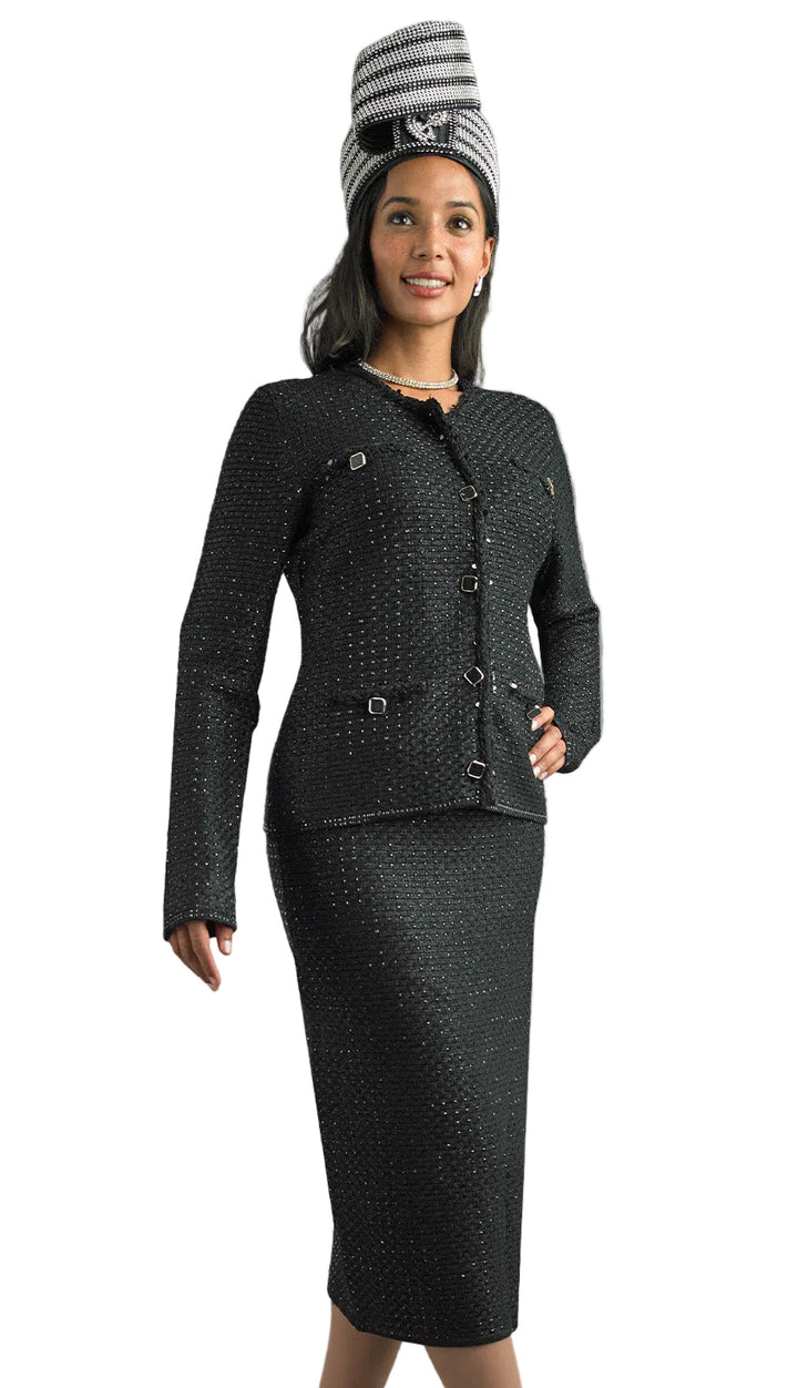 2-Piece Long Sleeve Mid-Length Knit Skirt Suit 840