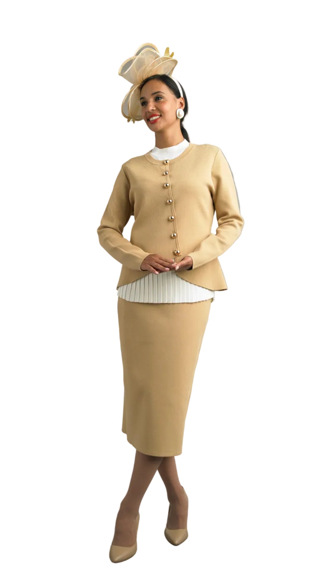 2-Piece Long Sleeve Mid-Length Skirt Suit 861