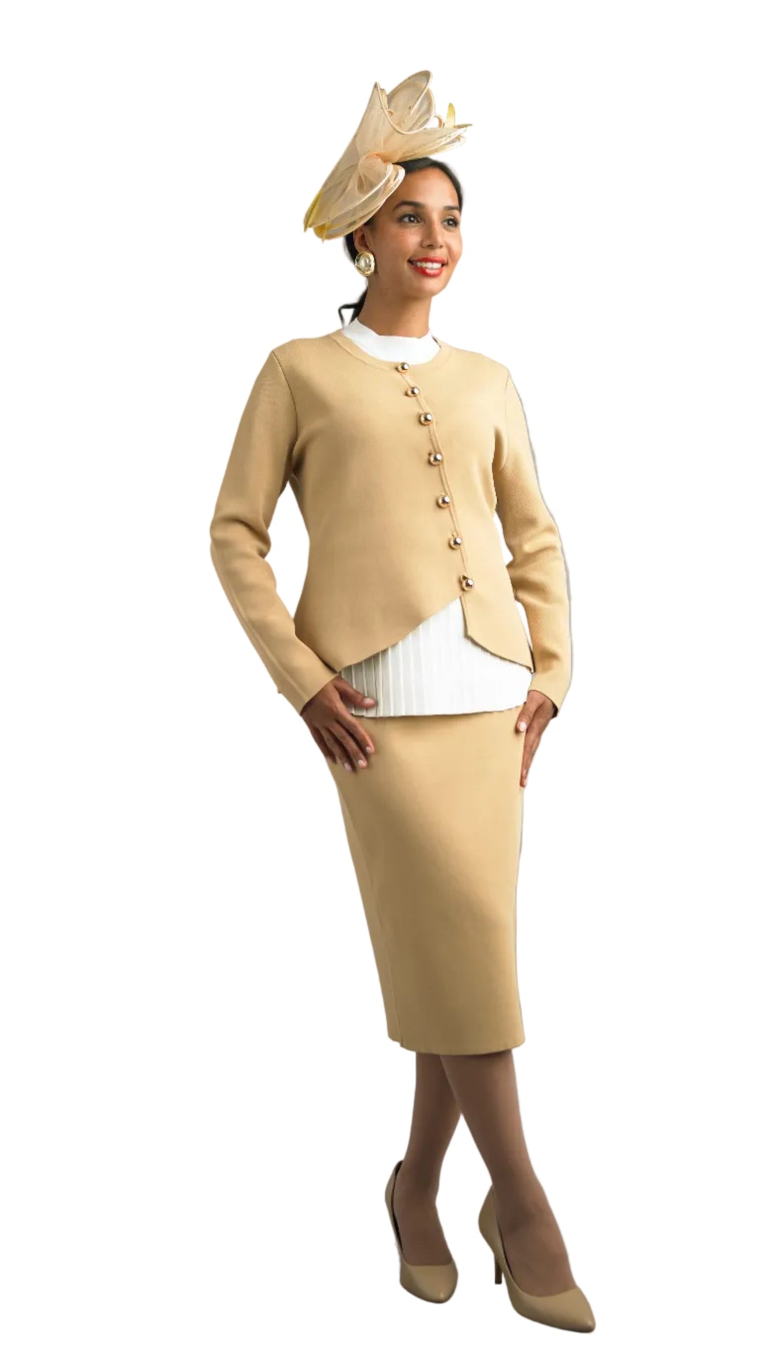 2-Piece Long Sleeve Mid-Length Skirt Suit 861