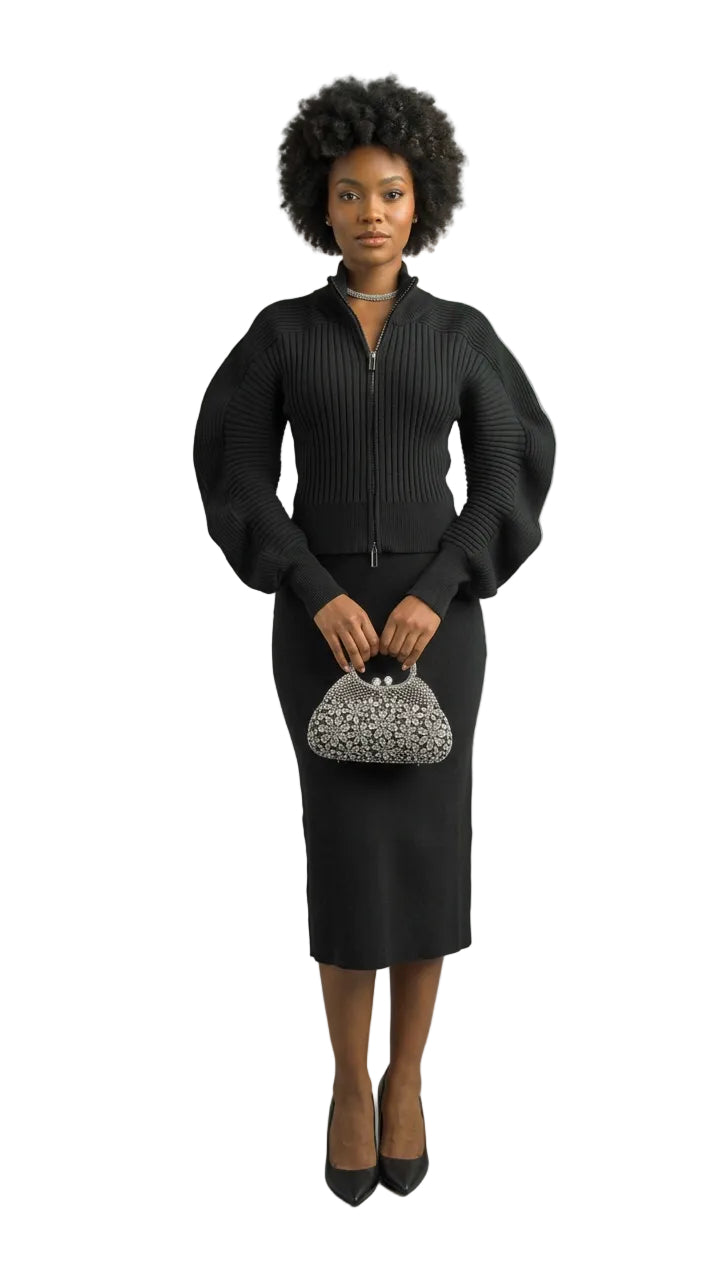 2-Piece Long Sleeve Mid-Length Skirt Suit 887