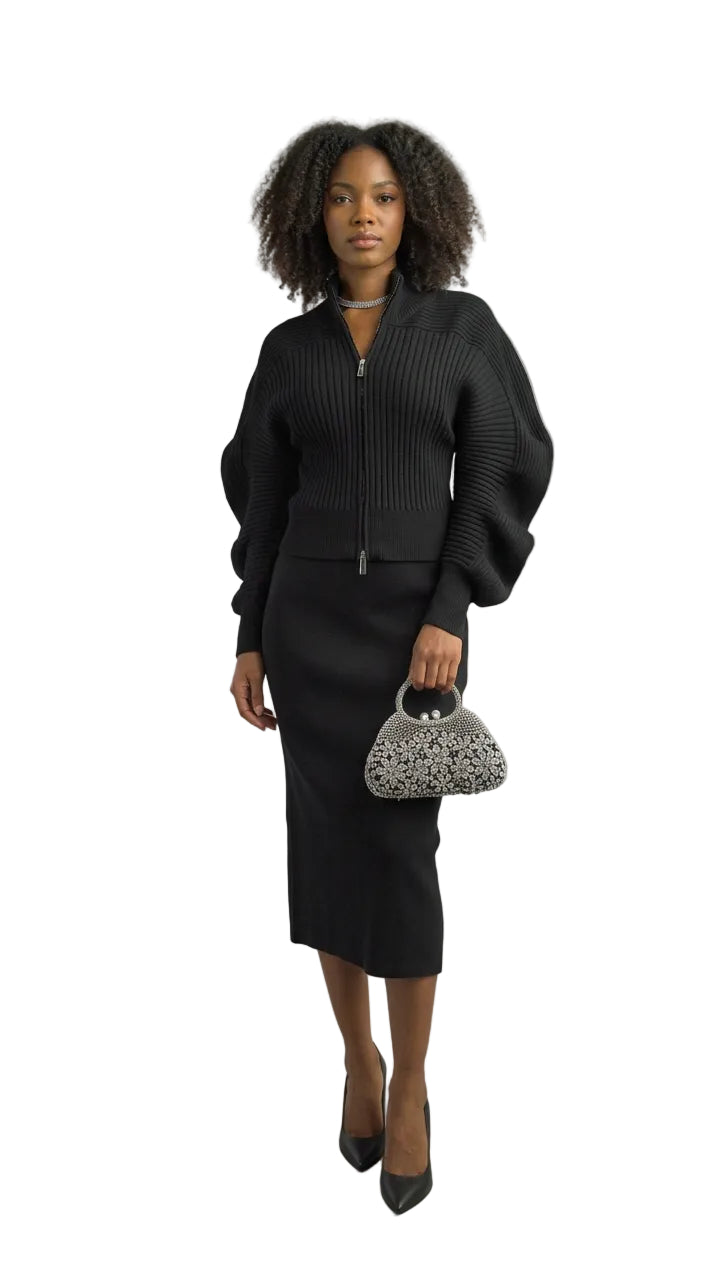 2-Piece Long Sleeve Mid-Length Skirt Suit 887