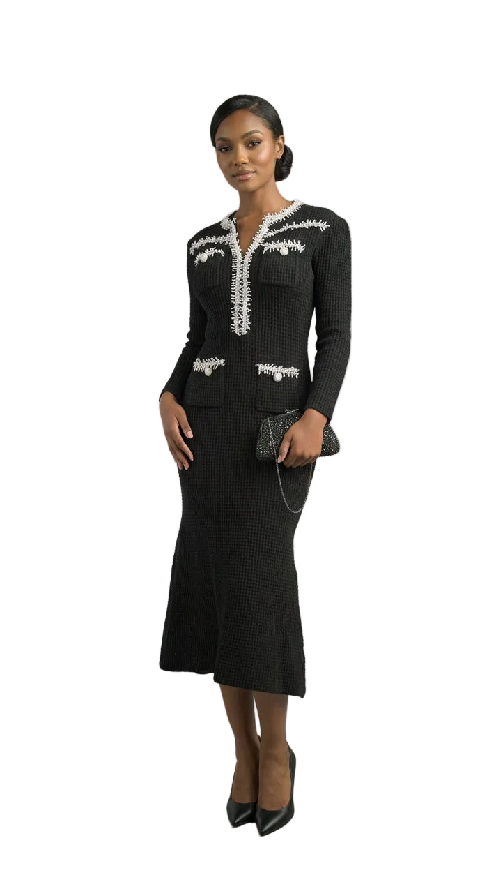 Long Sleeve Mid-Length Knit Dress 890