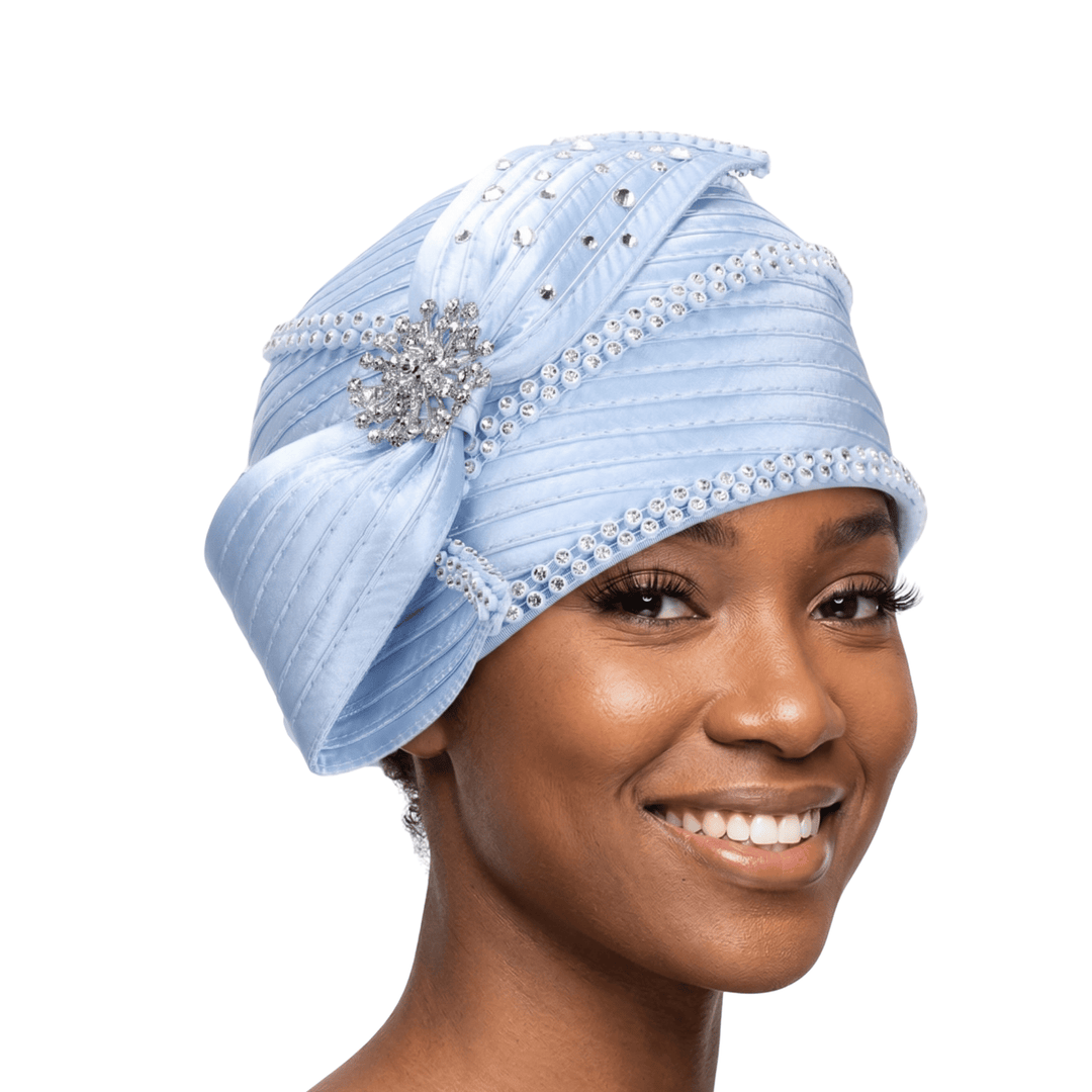 Round Ribbon Hat w/ Brooch and Rhinestoned Strip - Especially Yours