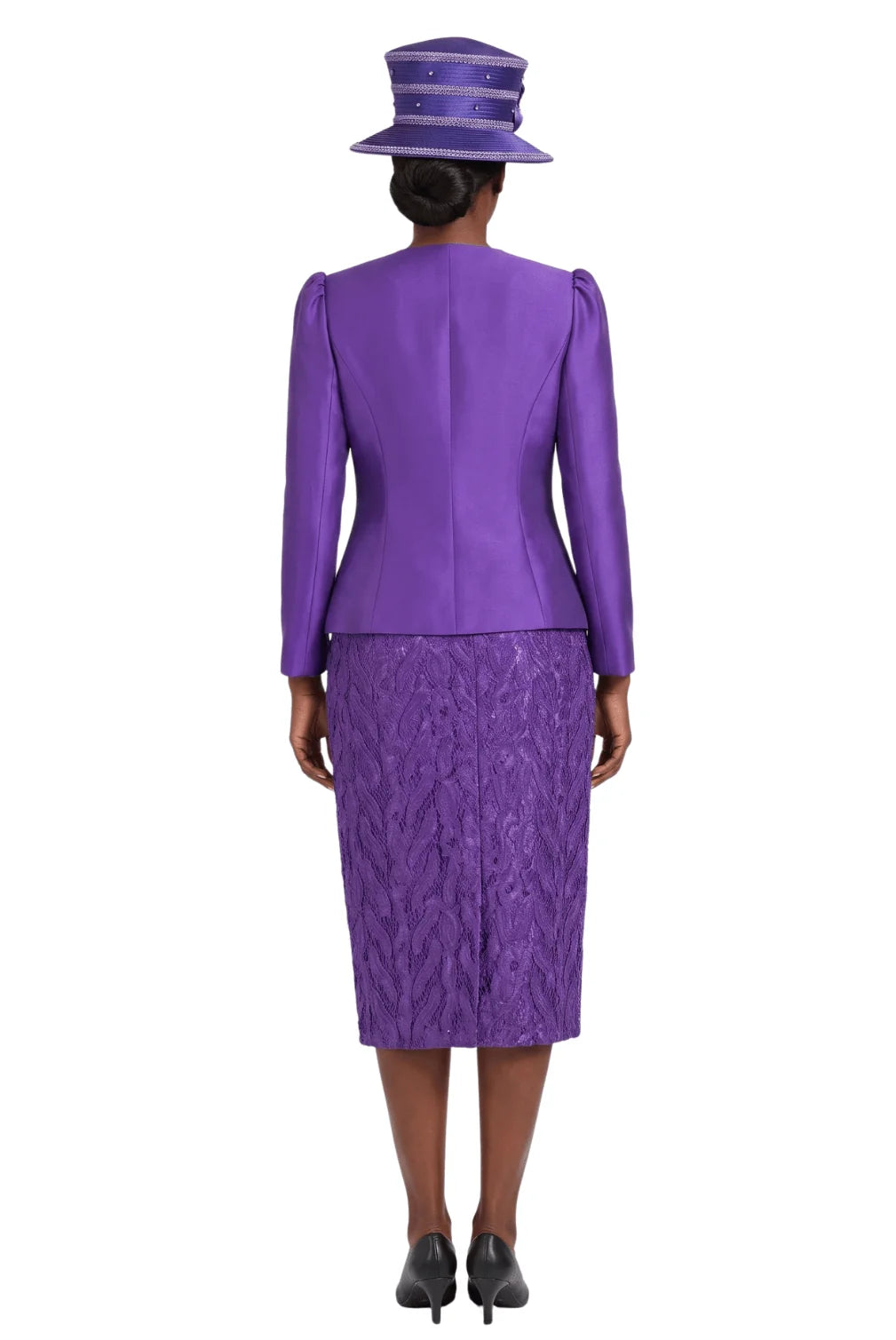 2pc Silky Twill Jkt&Sequined Lace Skirt Suit-Plus