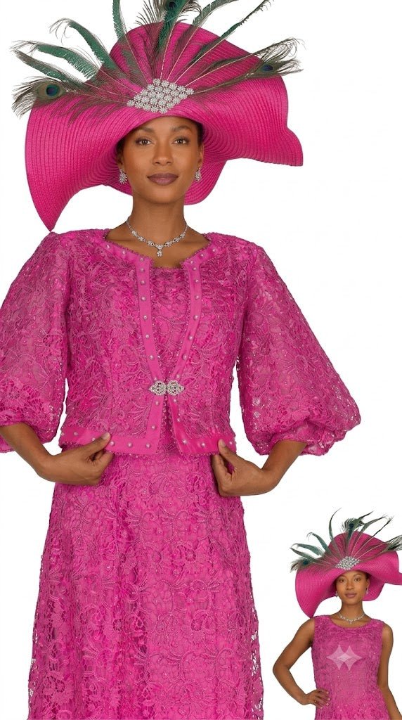Elegant Fuchsia Lace Midi Dress Jacket with Rhinestone - Especially Yours