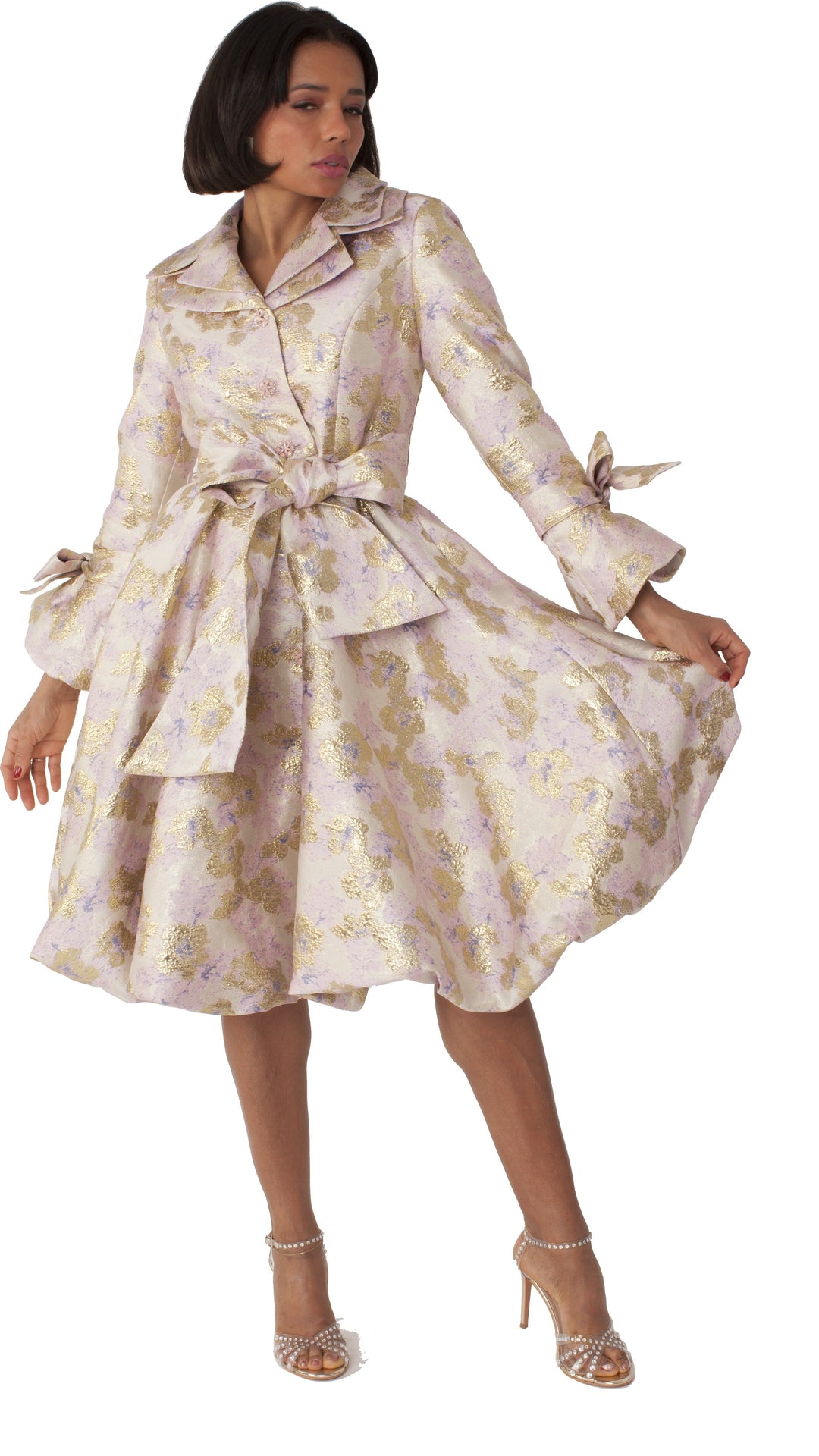 Metallic Floral Jacquard Coat Dress - 9757