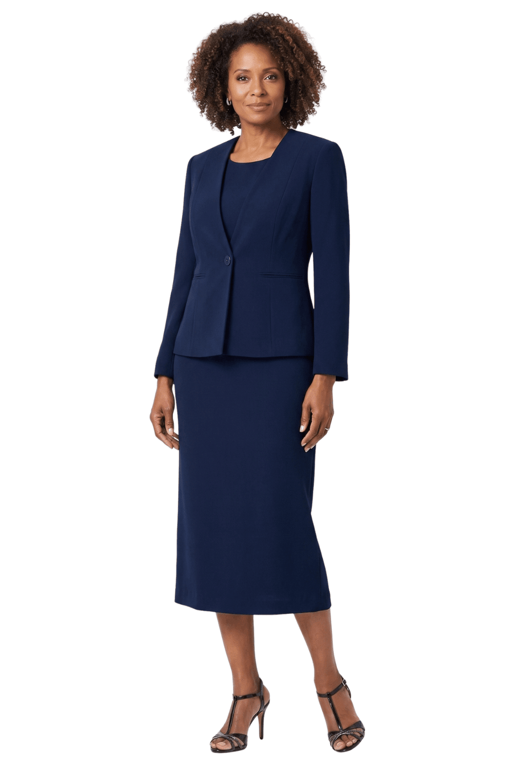 3pc Collarless Clean Lines Detailed Skirt Suit - Plus Size - Especially Yours