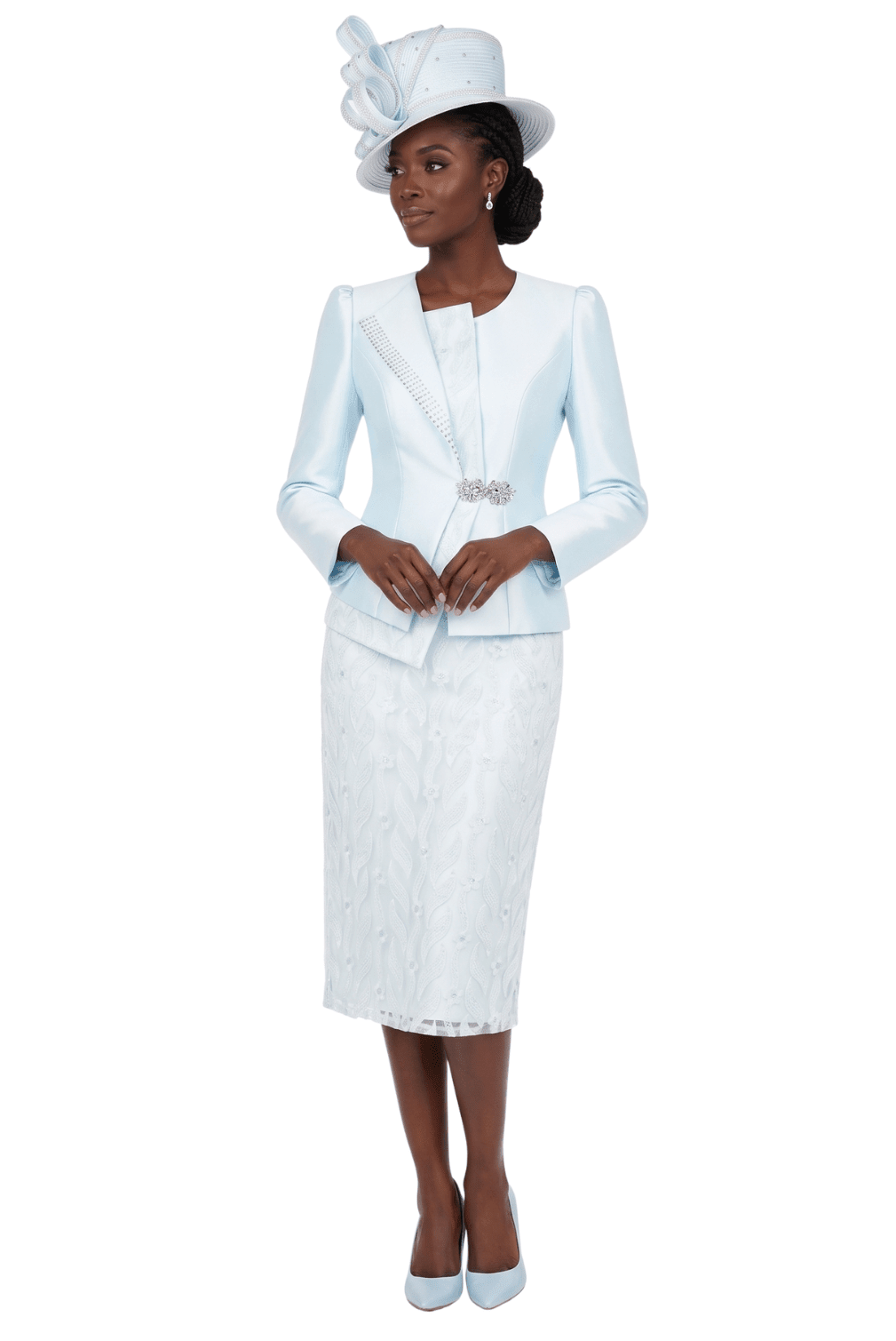 2pc Silky Twill Jkt + Sequined Lace Skirt Suit - P - Especially Yours