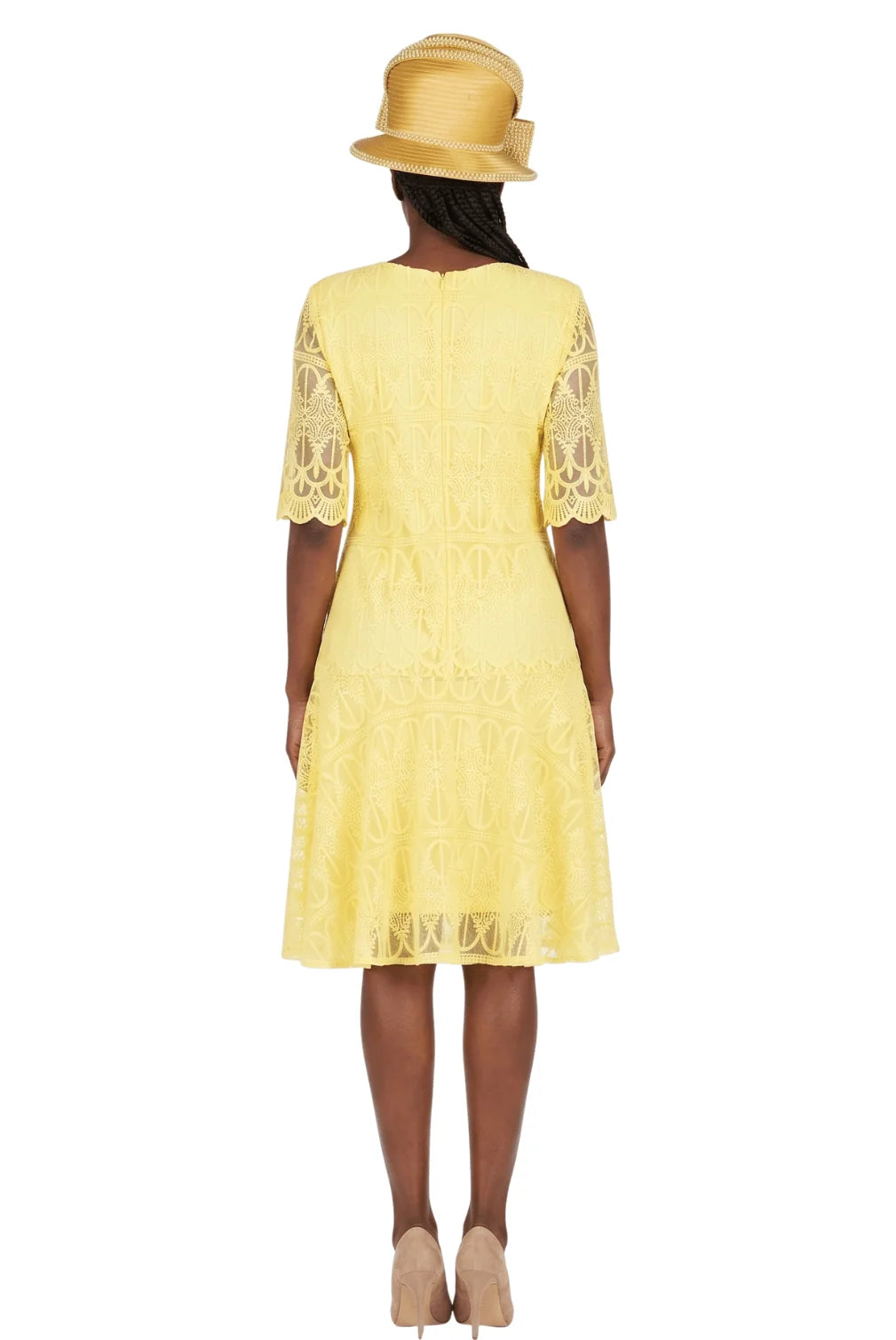 1pc Embroidery Lux Lace Pleated Flare Dress-Plus