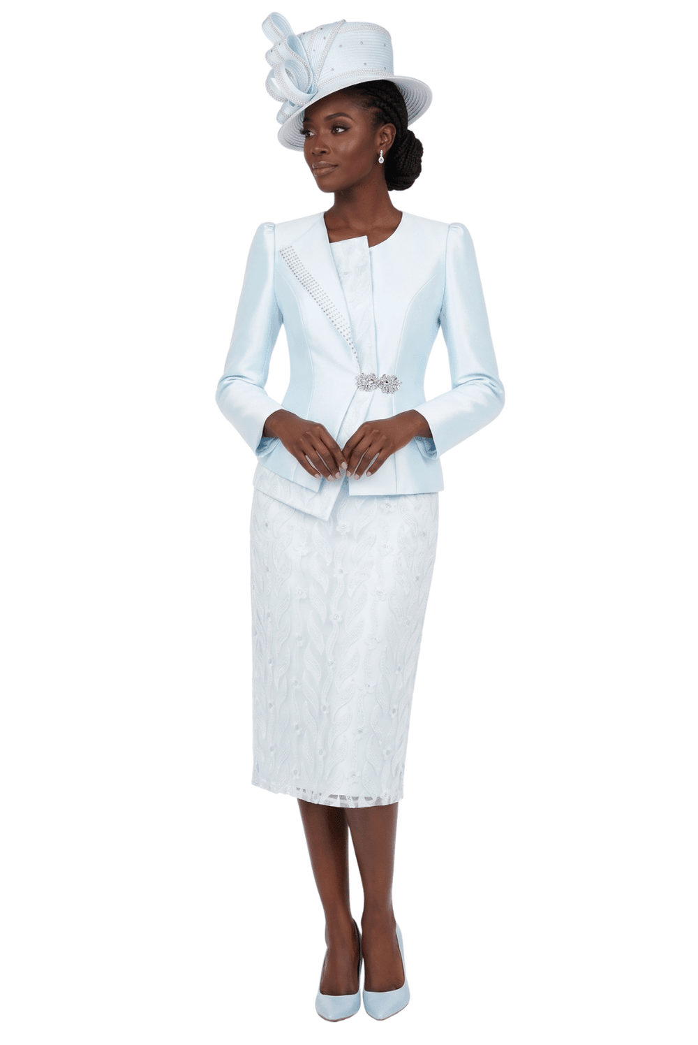 2pc Silky Twill Jkt + Sequined Lace Skirt Suit - Especially Yours