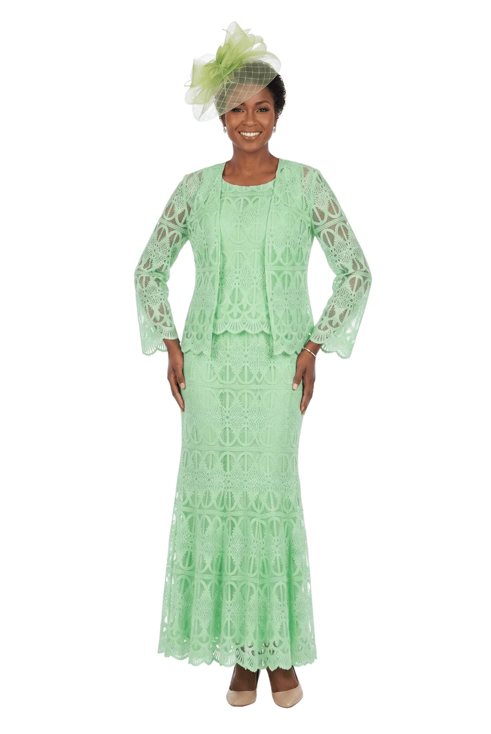 3pc Lux Lace Skirt Suit w/ Scallop Hems