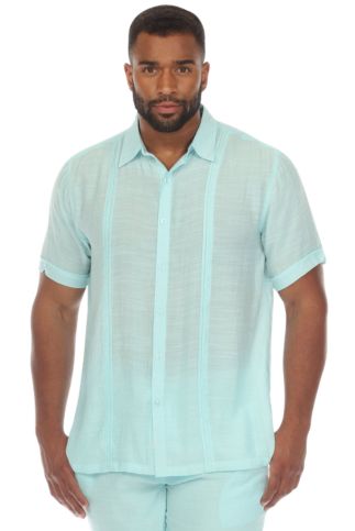 Men's Beachwear Button Down Short Sleeve Shirt with Pintuck Pleats - Especially Yours