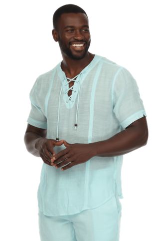 Men's Beachwear Henley Lace Up Shirt Short Sleeve - Especially Yours