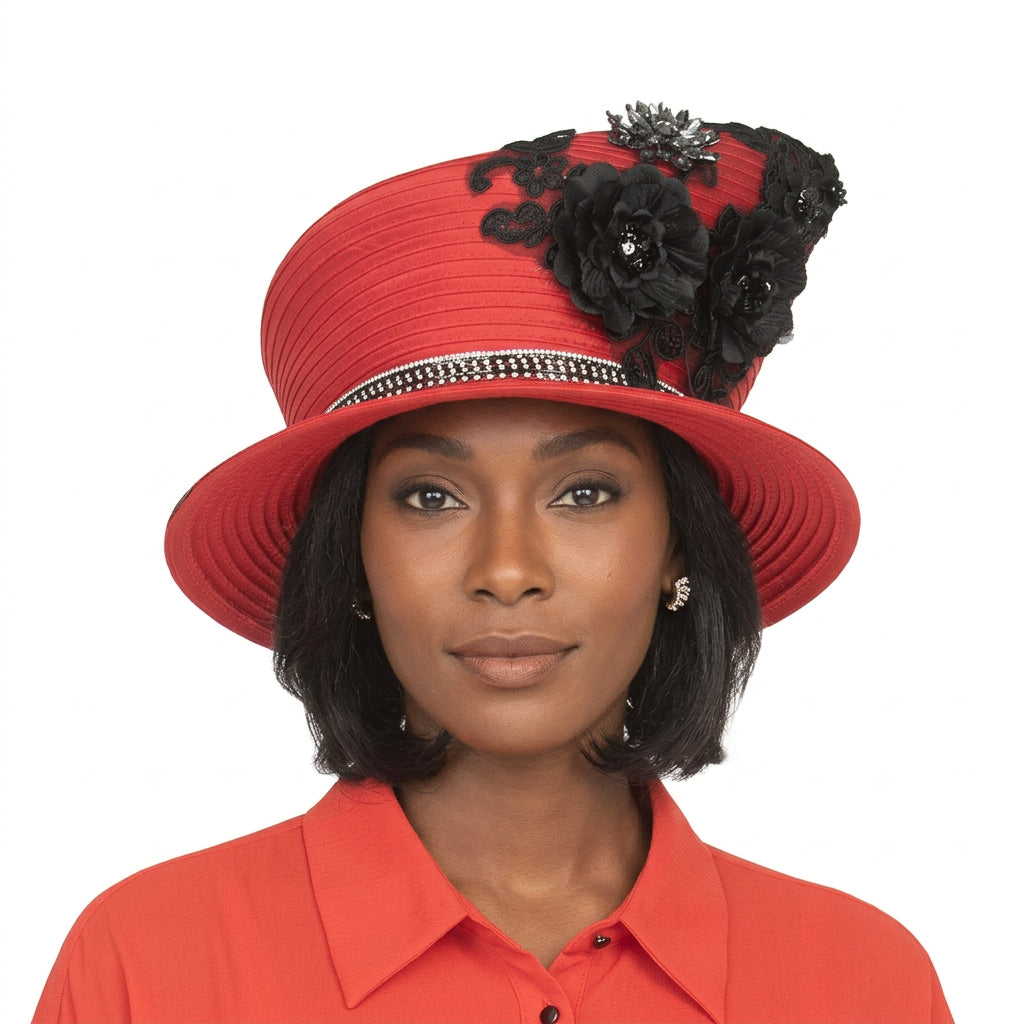 Small Brim 2-tone Embellished Ribbon Hat