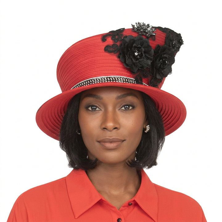 Small Brim 2-tone Embellished Ribbon Hat