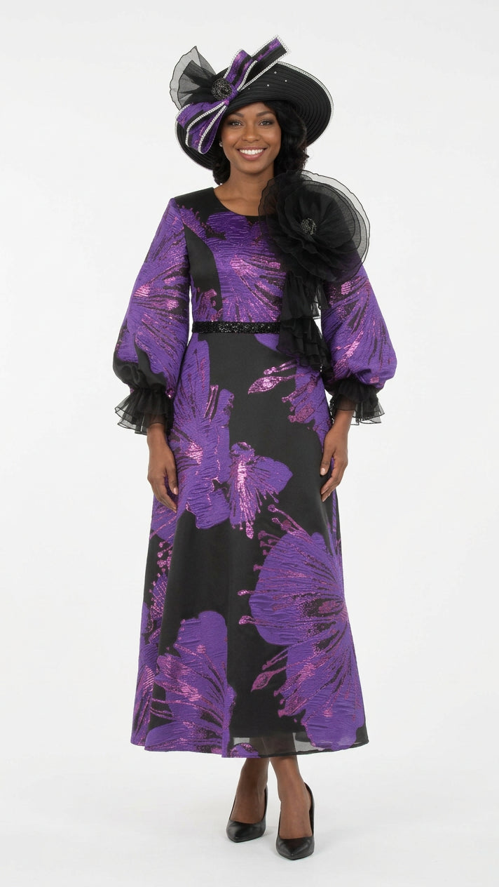Metallic Brocade A-line Drs w/ Statement Flwr-Plus
