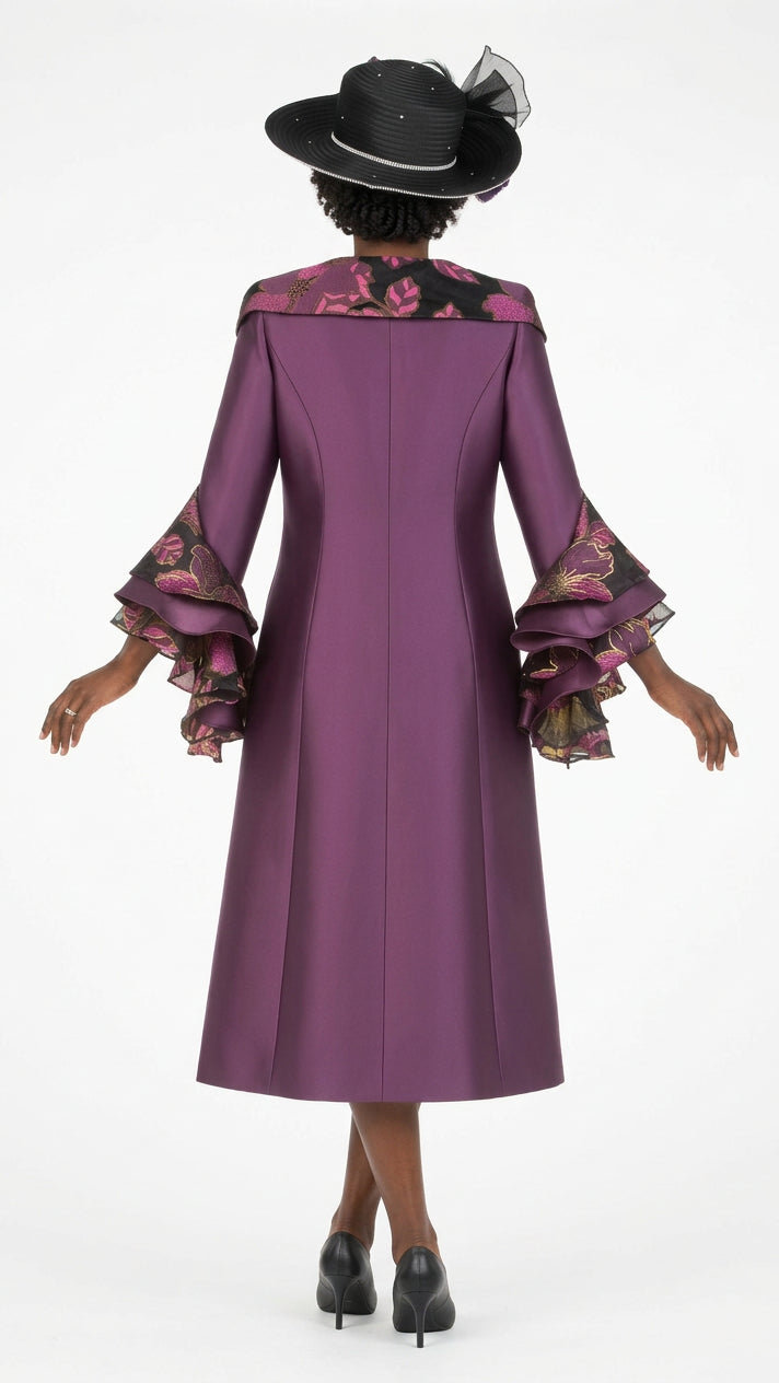 Floral Brocade Dress&Silky Twill Ruffle Coat Set