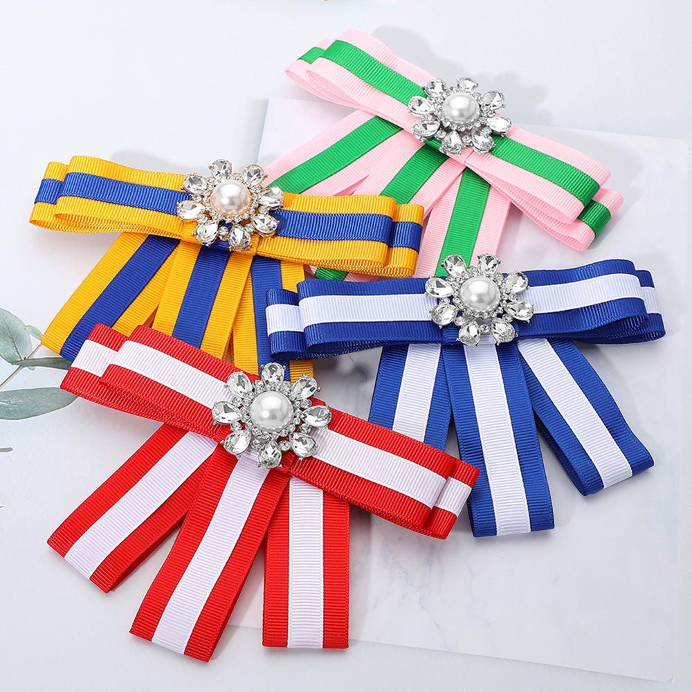 Pearl Cluster Pointed Color Block Bow Brooch / Hair Clip - Especially Yours