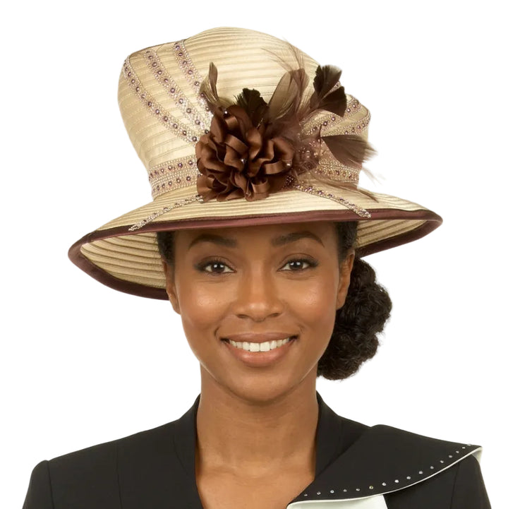 Med Brim 2-tone Ribbon Hat w/ Flower
