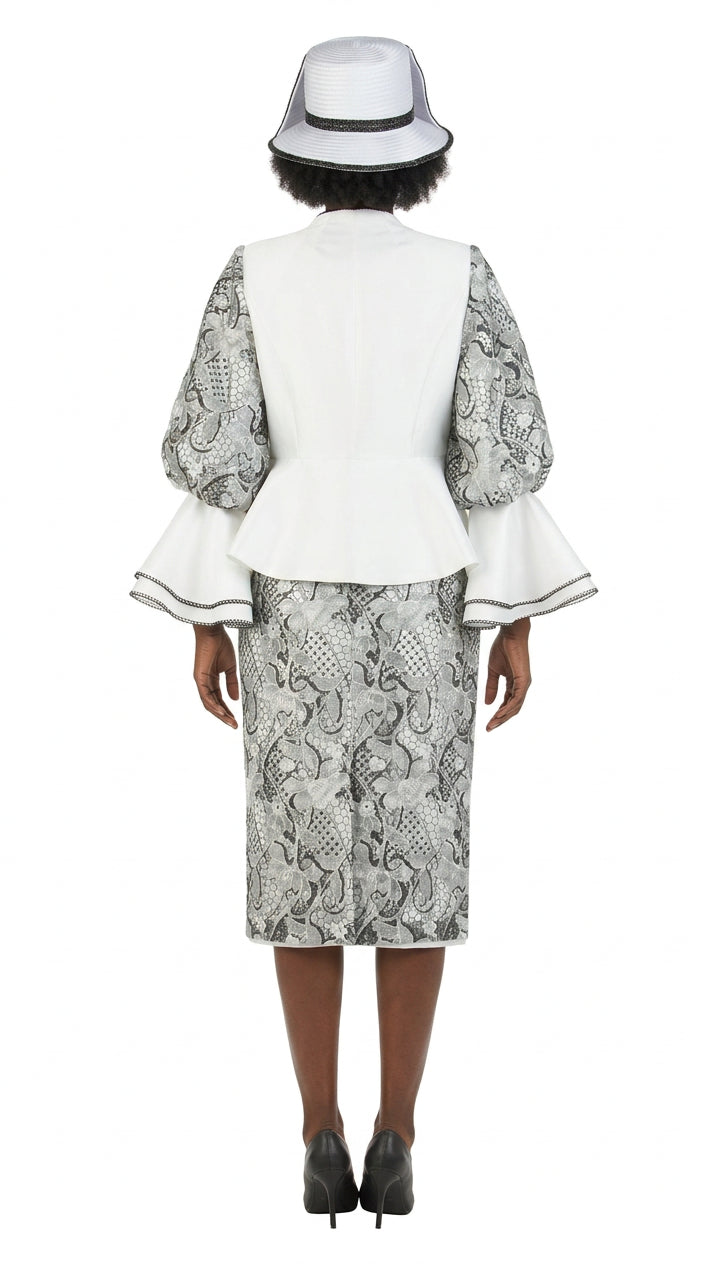 3pc Embroidered Lace Skirt Suit w/ Bell Slv-Plus