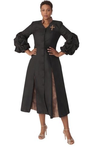 Plus Size Formal Church Coat Dress with Puff Sleeves and Pearl Cross – 4850W - Especially Yours