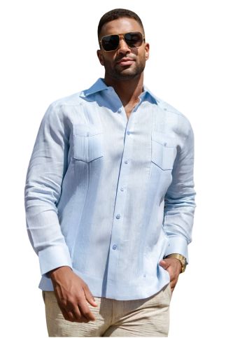 Men's 100% Linen Two - Pocket Design Guayabera Shirt Long Sleeve - Especially Yours