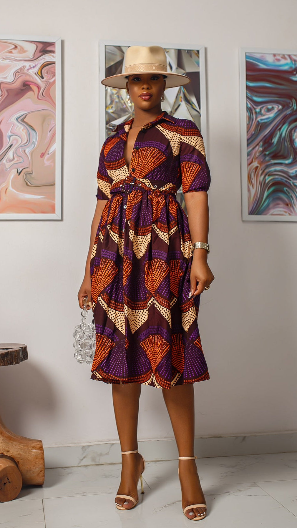 MOREMI AFRICAN PRINT BUTTON DOWN DRESS [PURPLE]