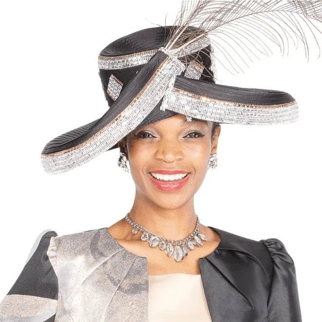 Elegant Black & Pink Church Hat by Champagne Italy – Stylish H6109 Headwear - Especially Yours