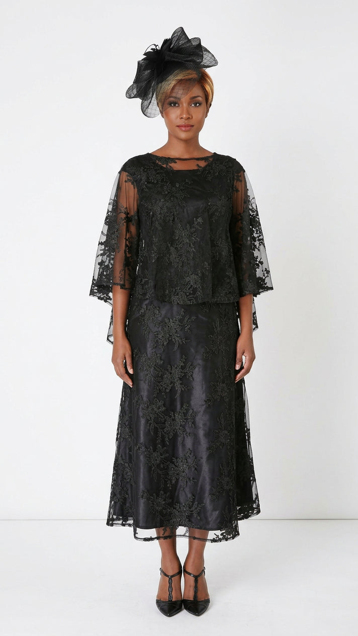 2pc Lace Dress & Hi-Lo Pull Over Lace Cape - Plus size