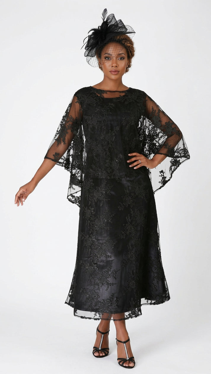 2pc Lace Dress & Hi-Lo Pull Over Lace Cape - Plus size