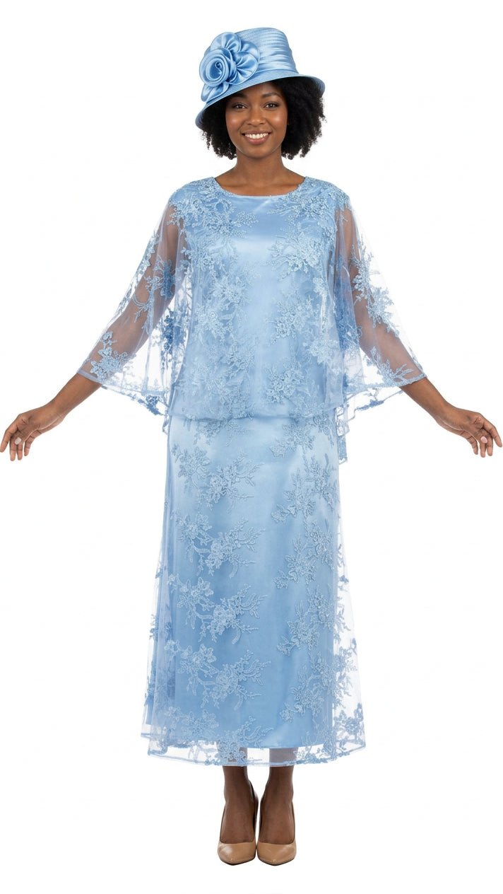 2pc Lace Dress & Hi-Lo Pull Over Lace Cape - Plus size