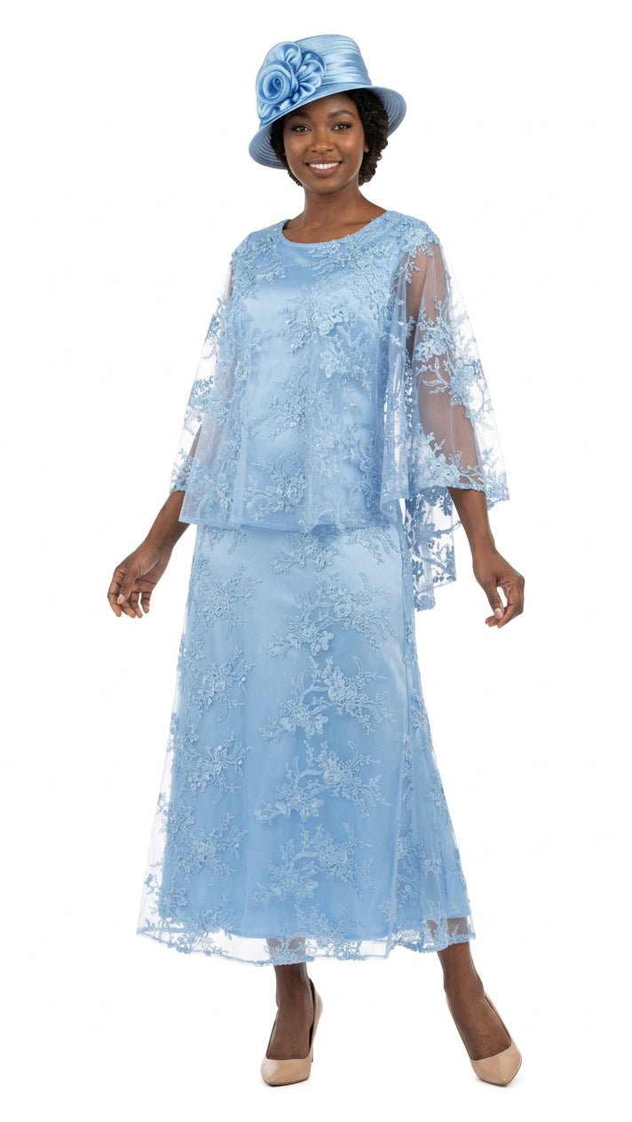 2pc Lace Dress & Hi-Lo Pull Over Lace Cape - Plus size