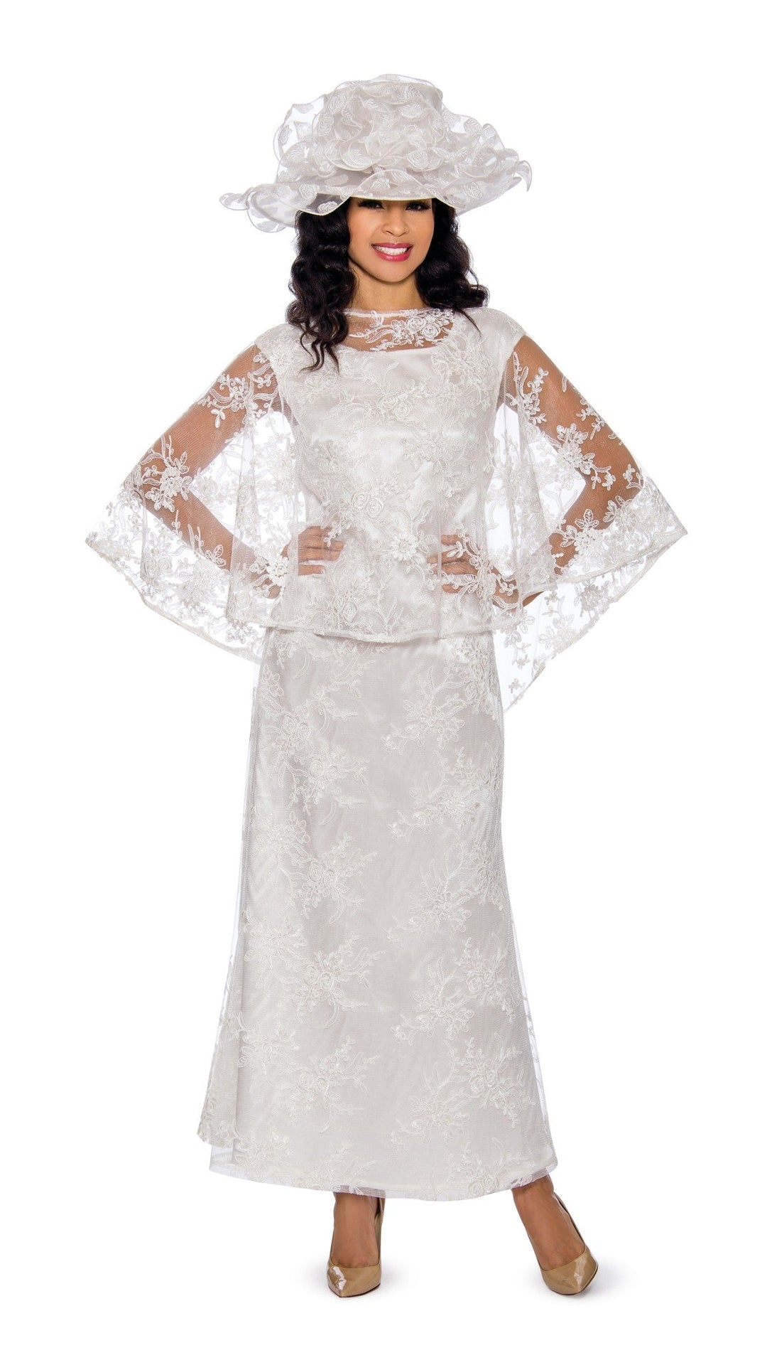 2pc Lace Dress & Hi-Lo Pull Over Lace Cape - Plus size