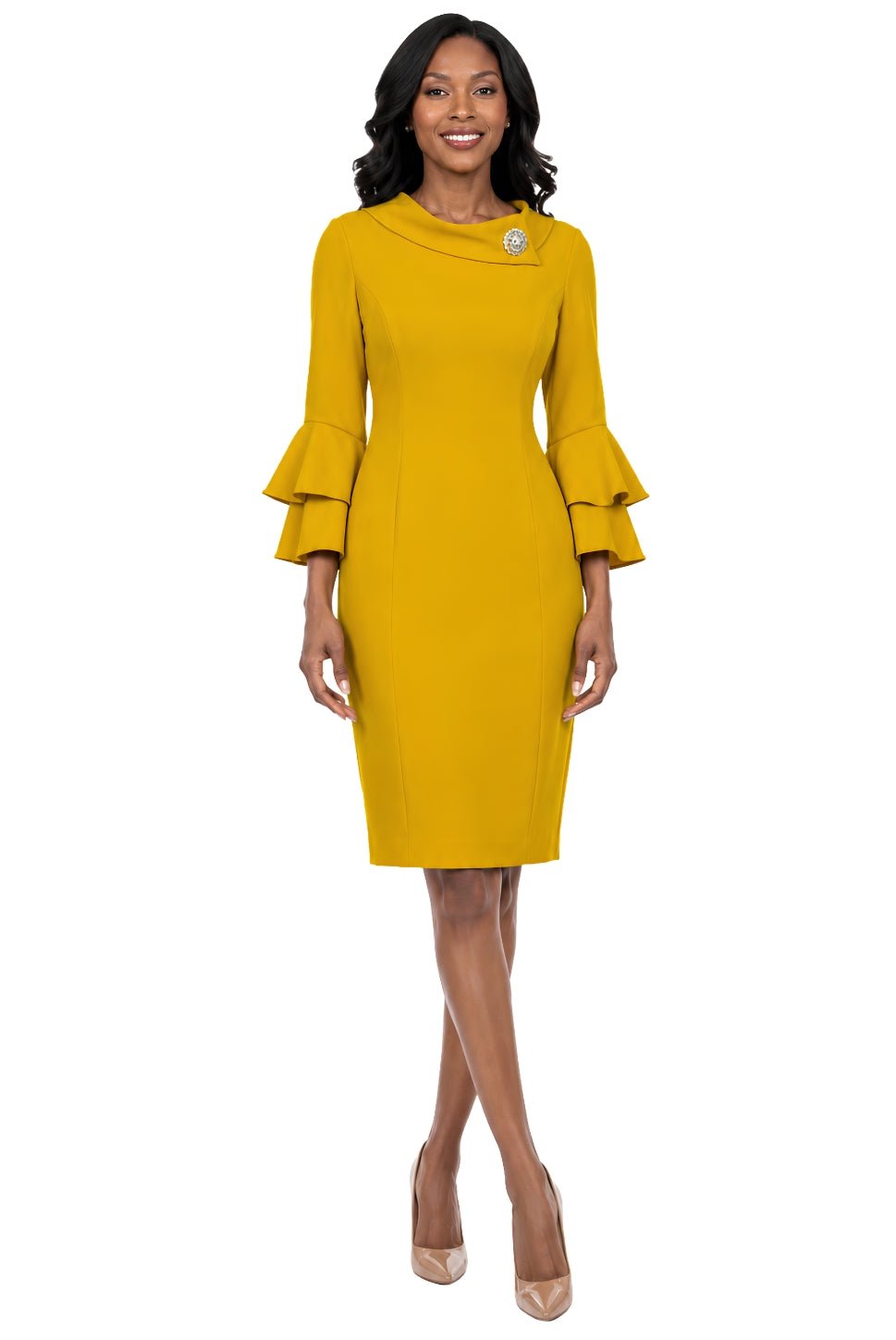 Draped Collar Bell Sleeve Shift Plus Size Dress – Giovanna Apparel - Especially Yours