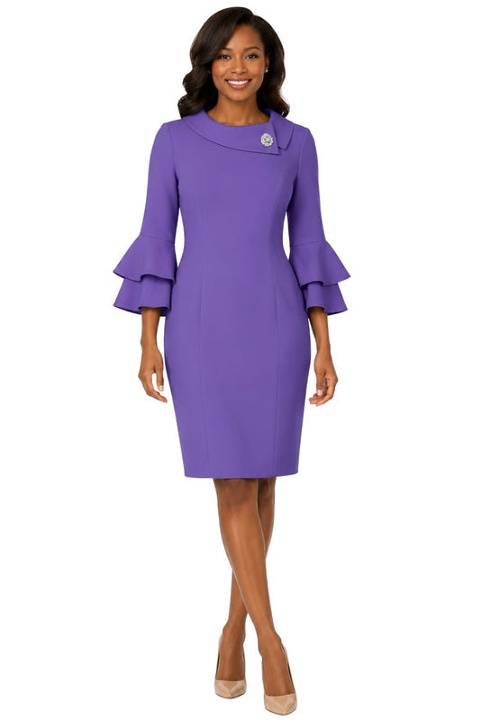 Draped Collar Bell Sleeve Shift Dress-Plus