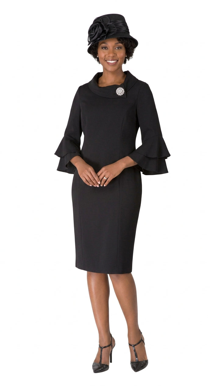 Draped Collar Bell Sleeve Shift Dress