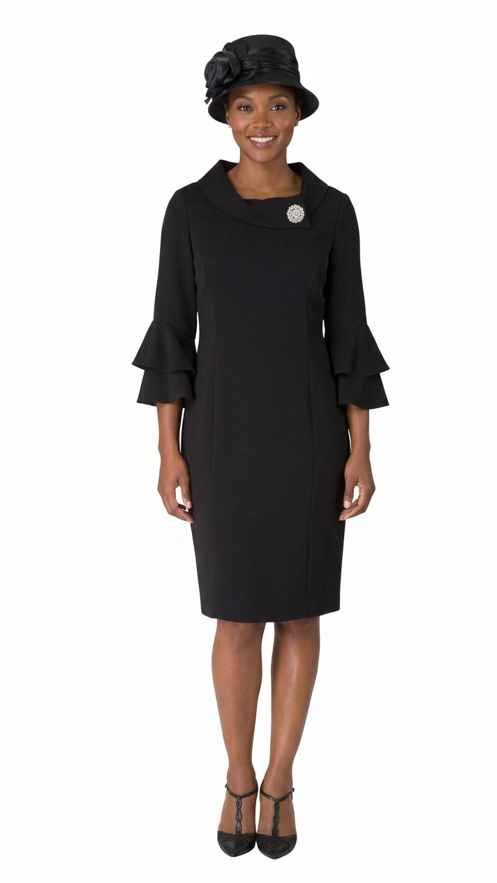 Draped Collar Bell Sleeve Shift Dress