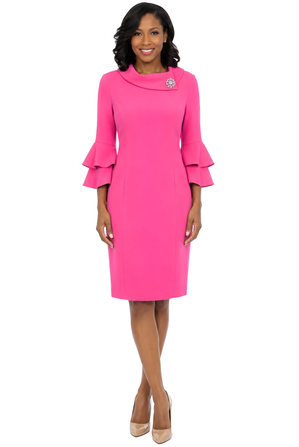 Draped Collar Bell Sleeve Shift Dress – Giovanna Apparel - Especially Yours