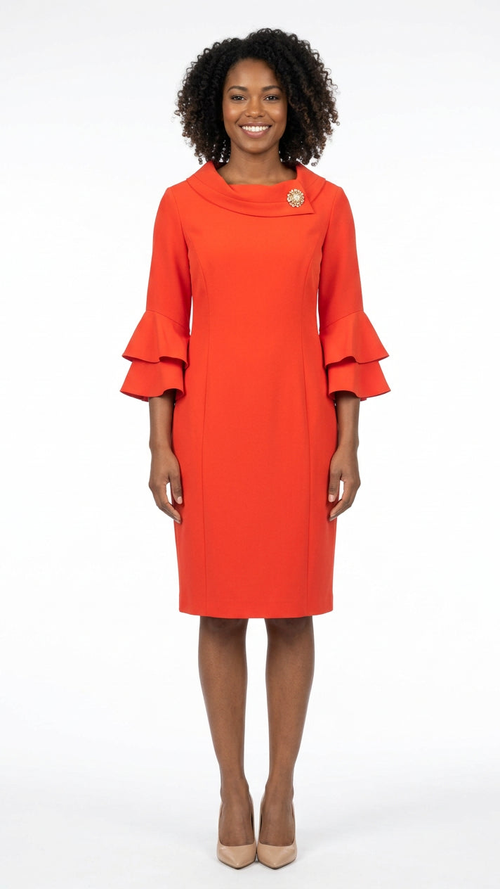 Draped Collar Bell Sleeve Shift Dress